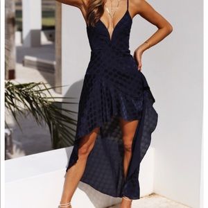Chalet Girl Maxi High-Low Shift Dress Navy